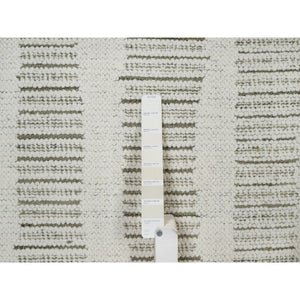 2'6"x11'10" Alabaster White, Flat Weave With Pile, Hand Woven, Textured, Undyed Natural Wool, Runner, Oriental Rug FWR550344