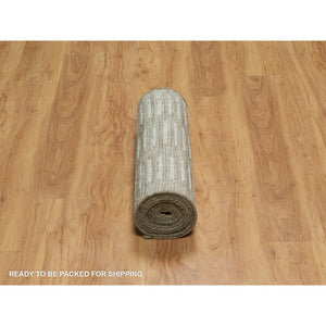 2'6"x11'10" Alabaster White, Flat Weave With Pile, Hand Woven, Textured, Undyed Natural Wool, Runner, Oriental Rug FWR550344