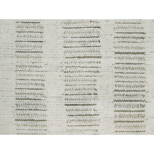 2'6"x10' Pearl White, Hand Woven, Flat Weave With Textured Pile, Undyed Natural Wool, Runner, Oriental Rug FWR550356