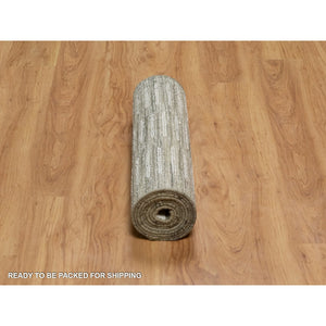 2'6"x10' Pearl White, Hand Woven, Flat Weave With Textured Pile, Undyed Natural Wool, Runner, Oriental Rug FWR550356