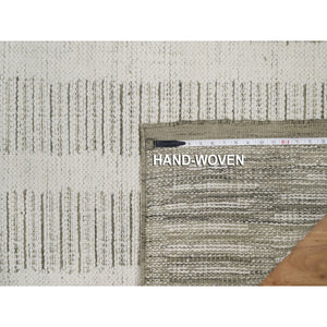 2'6"x10' Pearl White, Hand Woven, Flat Weave With Textured Pile, Undyed Natural Wool, Runner, Oriental Rug FWR550356