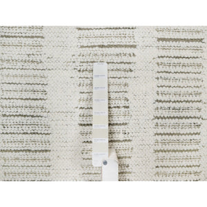 2'6"x10' Papyrus White, Hand Woven, Flat Weave With Textured Pile, Undyed Natural Wool, Runner, Oriental Rug FWR550362
