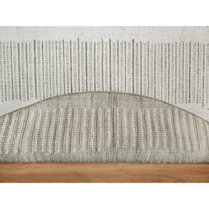 7'9"x7'9" Pearl White, Undyed Natural Wool, Hand Woven, Flat Weave With Pile, Textured, Round, Oriental Rug FWR550368