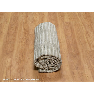 7'9"x7'9" Pearl White, Undyed Natural Wool, Hand Woven, Flat Weave With Pile, Textured, Round, Oriental Rug FWR550368