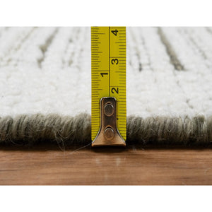 7'9"x7'9" Pearl White, Undyed Natural Wool, Hand Woven, Flat Weave With Pile, Textured, Round, Oriental Rug FWR550368