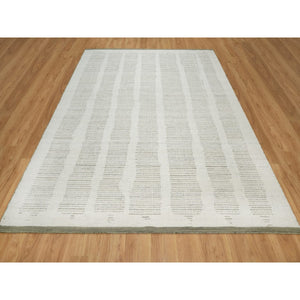 8'x10' Alabaster White, Hand Woven, Flat Weave With Textured Pile, Undyed Natural Wool, Oriental Rug FWR550374