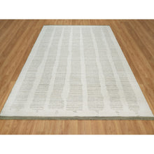 Load image into Gallery viewer, 8&#39;x10&#39; Alabaster White, Hand Woven, Flat Weave With Textured Pile, Undyed Natural Wool, Oriental Rug FWR550374