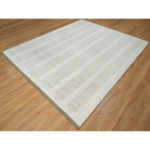 Load image into Gallery viewer, 8&#39;x10&#39; Alabaster White, Hand Woven, Flat Weave With Textured Pile, Undyed Natural Wool, Oriental Rug FWR550374