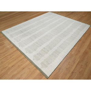 8'x10' Alabaster White, Hand Woven, Flat Weave With Textured Pile, Undyed Natural Wool, Oriental Rug FWR550374