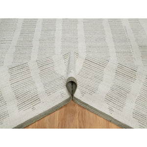 8'x10' Alabaster White, Hand Woven, Flat Weave With Textured Pile, Undyed Natural Wool, Oriental Rug FWR550374
