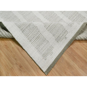 8'x10' Alabaster White, Hand Woven, Flat Weave With Textured Pile, Undyed Natural Wool, Oriental Rug FWR550374