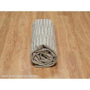 8'x10' Alabaster White, Hand Woven, Flat Weave With Textured Pile, Undyed Natural Wool, Oriental Rug FWR550374