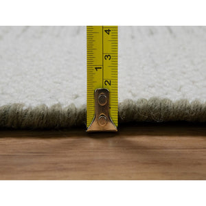 8'x10' Alabaster White, Hand Woven, Flat Weave With Textured Pile, Undyed Natural Wool, Oriental Rug FWR550374
