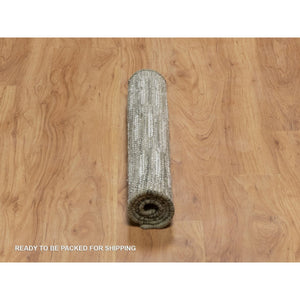 2'x3' Pearl White, Flat Weave With Pile, Textured, Hand Woven, Undyed Natural Wool, Mat, Sample, Oriental Rug FWR550386
