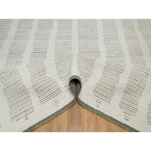 9'x12' Pearl White, Hand Woven, Flat Weave With Pile, Undyed Natural Wool, Textured, Oriental Rug FWR550404
