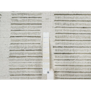 9'x12' Pearl White, Hand Woven, Flat Weave With Pile, Undyed Natural Wool, Textured, Oriental Rug FWR550404