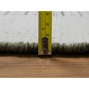 9'x12' Pearl White, Hand Woven, Flat Weave With Pile, Undyed Natural Wool, Textured, Oriental Rug FWR550404