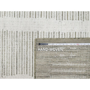 9'x12'1" Chiffon White, Undyed Natural Wool, Hand Woven, Flat Weave With Pile, Textured, Oriental Rug FWR550410