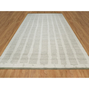10'x14'1" Cream White, Flat Weave With Pile, Undyed Natural Wool, Hand Woven, Textured, Oriental Rug FWR550416