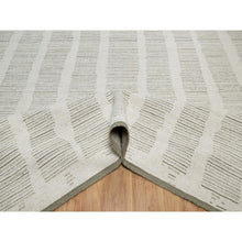 Load image into Gallery viewer, 10&#39;x14&#39;1&quot; Cream White, Flat Weave With Pile, Undyed Natural Wool, Hand Woven, Textured, Oriental Rug FWR550416