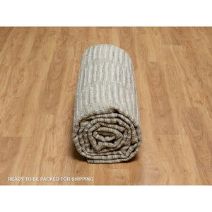 10'x14'1" Cream White, Flat Weave With Pile, Undyed Natural Wool, Hand Woven, Textured, Oriental Rug FWR550416