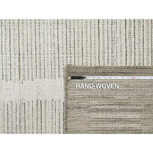 10'x14'1" Cream White, Flat Weave With Pile, Undyed Natural Wool, Hand Woven, Textured, Oriental Rug FWR550416