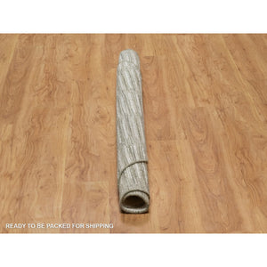 5'9"x5'9" Winter White, Hand Woven, Flat Weave With Pile, Undyed Natural Wool, Round, Oriental Rug FWR550428