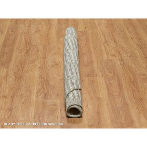 5'10"x5'10" Cream White, Hand Woven, Flat Weave With Pile, Undyed Natural Wool, Textured, Round, Oriental Rug FWR550434