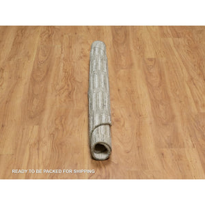 5'x5' Alabaster White, Flat Weave With Textured Pile, Hand Woven, Undyed Natural Wool, Round, Oriental Rug FWR550440