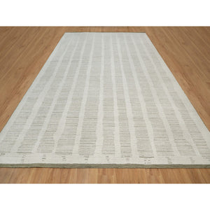 12'x15' Alabaster White, Hand Woven, Flat Weave With Textured Pile, Undyed Natural Wool, Xl, Oversized, Oriental Rug FWR550452