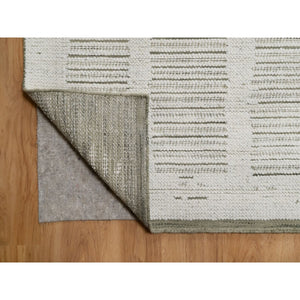 12'x15' Alabaster White, Hand Woven, Flat Weave With Textured Pile, Undyed Natural Wool, Xl, Oversized, Oriental Rug FWR550452