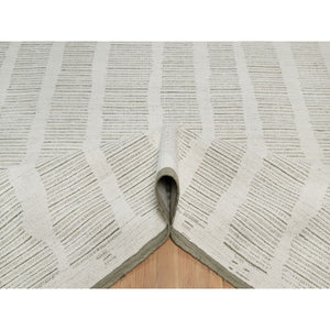 12'x15' Alabaster White, Hand Woven, Flat Weave With Textured Pile, Undyed Natural Wool, Xl, Oversized, Oriental Rug FWR550452