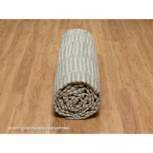 12'x15' Alabaster White, Hand Woven, Flat Weave With Textured Pile, Undyed Natural Wool, Xl, Oversized, Oriental Rug FWR550452