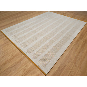 9'x12'1" Chiffon White, Flat Weave With Textured Pile, Undyed Natural Wool, Hand Woven, Oriental Rug FWR550494