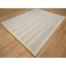 Load image into Gallery viewer, 9&#39;x12&#39;1&quot; Chiffon White, Flat Weave With Textured Pile, Undyed Natural Wool, Hand Woven, Oriental Rug FWR550494