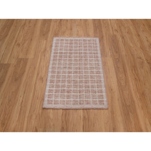 1'10"x3'1" Light Pink, Modern Plain Decor Box Design, Soft To Touch, Loomed Knotted, Pure Wool, Sample, Mat, Oriental Rug FWR550584