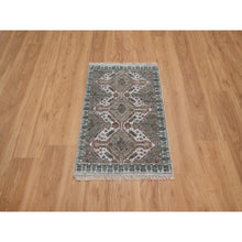 Load image into Gallery viewer, 2&#39;x3&#39; Snow White, Unique Flower Rosettes Border Design, Shiraz Reimagined, Thick And Plush, Hand Knotted, Natural Wool, Mat, Sample, Oriental Rug FWR550596