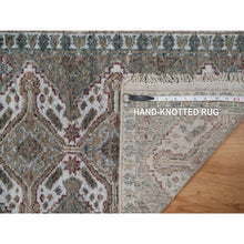 Load image into Gallery viewer, 2&#39;x3&#39; Snow White, Unique Flower Rosettes Border Design, Shiraz Reimagined, Thick And Plush, Hand Knotted, Natural Wool, Mat, Sample, Oriental Rug FWR550596
