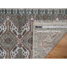 Load image into Gallery viewer, 2&#39;x3&#39; Daisy White, Unique Flower Rosettes Border Design, Shiraz Reimagined, Hand Knotted, Pure Wool, Thick And Plush, Sample, Mat, Oriental Rug FWR550602