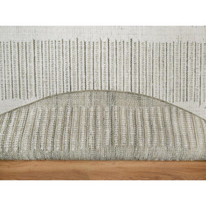 8'x8' Cream White, Undyed Natural Wool, Hand Woven, Flat Weave With Textured Pile, Round, Oriental Rug FWR550620