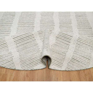 8'x8' Cream White, Undyed Natural Wool, Hand Woven, Flat Weave With Textured Pile, Round, Oriental Rug FWR550620