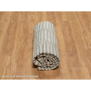 8'x8' Cream White, Undyed Natural Wool, Hand Woven, Flat Weave With Textured Pile, Round, Oriental Rug FWR550620