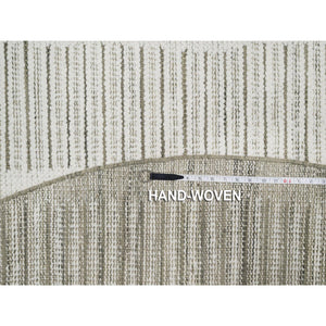 8'x8' Cream White, Undyed Natural Wool, Hand Woven, Flat Weave With Textured Pile, Round, Oriental Rug FWR550620