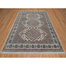 Load image into Gallery viewer, 8&#39;x10&#39; Alabaster White, Unique Flower Rosettes Border Design, Shiraz Reimagined, Hand Knotted, Natural Wool, Thick And Plush, Oriental Rug FWR550626