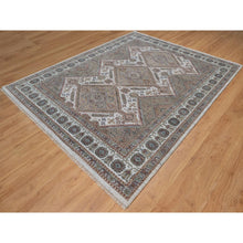 Load image into Gallery viewer, 8&#39;x10&#39; Alabaster White, Unique Flower Rosettes Border Design, Shiraz Reimagined, Hand Knotted, Natural Wool, Thick And Plush, Oriental Rug FWR550626