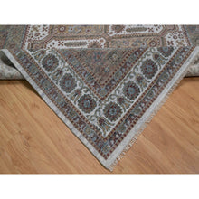 Load image into Gallery viewer, 8&#39;x10&#39; Alabaster White, Unique Flower Rosettes Border Design, Shiraz Reimagined, Hand Knotted, Natural Wool, Thick And Plush, Oriental Rug FWR550626