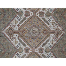 Load image into Gallery viewer, 8&#39;x10&#39; Alabaster White, Unique Flower Rosettes Border Design, Shiraz Reimagined, Hand Knotted, Natural Wool, Thick And Plush, Oriental Rug FWR550626