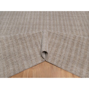 12'x15' Light Brown, Vertical Stripes Design With Salt And Pepper Effect, Undyed Natural Wool, Hand Loomed, Oversized, Xl, Oriental Rug FWR550632