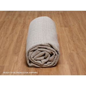 12'x15' Light Brown, Vertical Stripes Design With Salt And Pepper Effect, Undyed Natural Wool, Hand Loomed, Oversized, Xl, Oriental Rug FWR550632