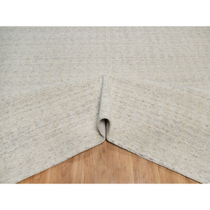 12'x15' Papyrus White, Hand Loomed, Vertical Stripes Design With Salt And Pepper Effect, Undyed Natural Wool, Xl, Oversized, Oriental Rug FWR550638